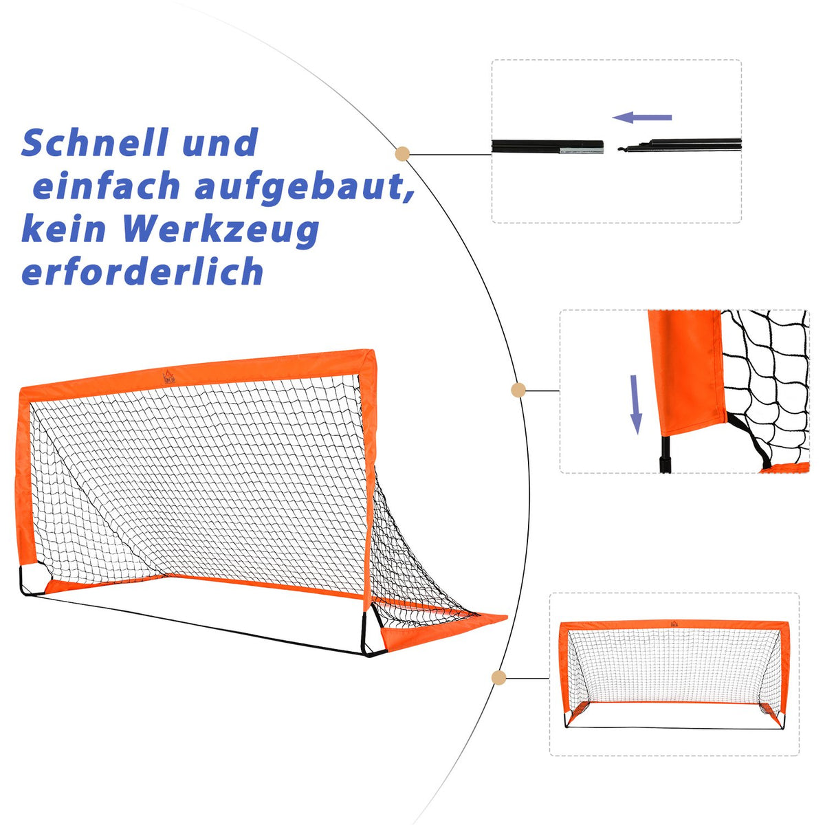 Football Goals, Football Net, Set of 2 Mini Goals, Foldable, Metal, Oxford Fabric, for Children, Outdoor, Orange, 183 x 90 x 90 cm