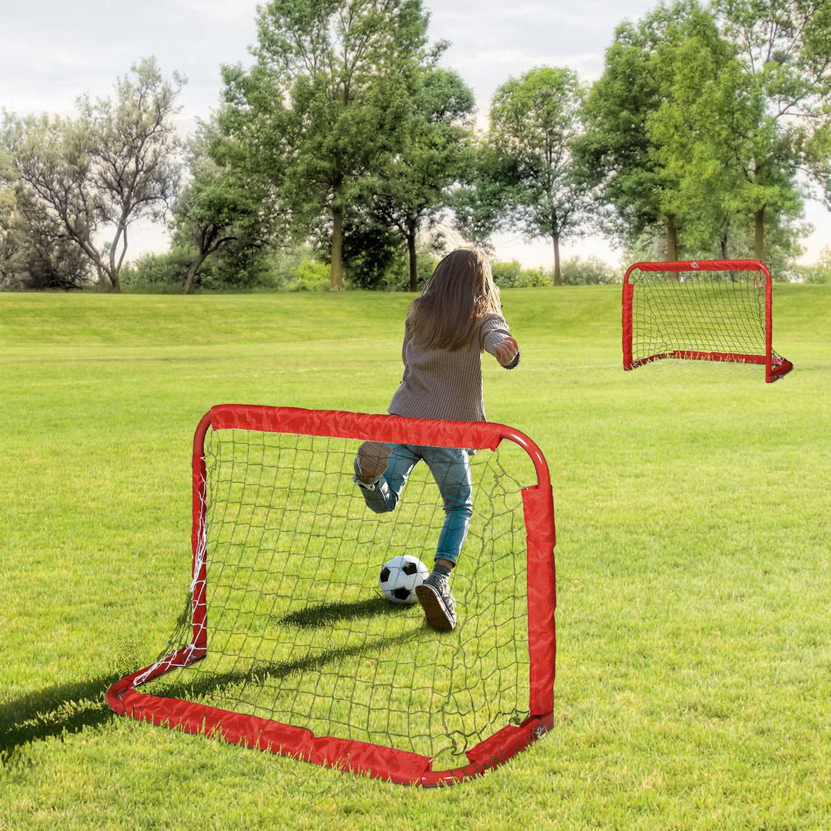 Football Goals Set Of 2 Mini Goals, Foldable Made Of Steel (Q195) And Tetrolon, Red, 90X36X60 Cm