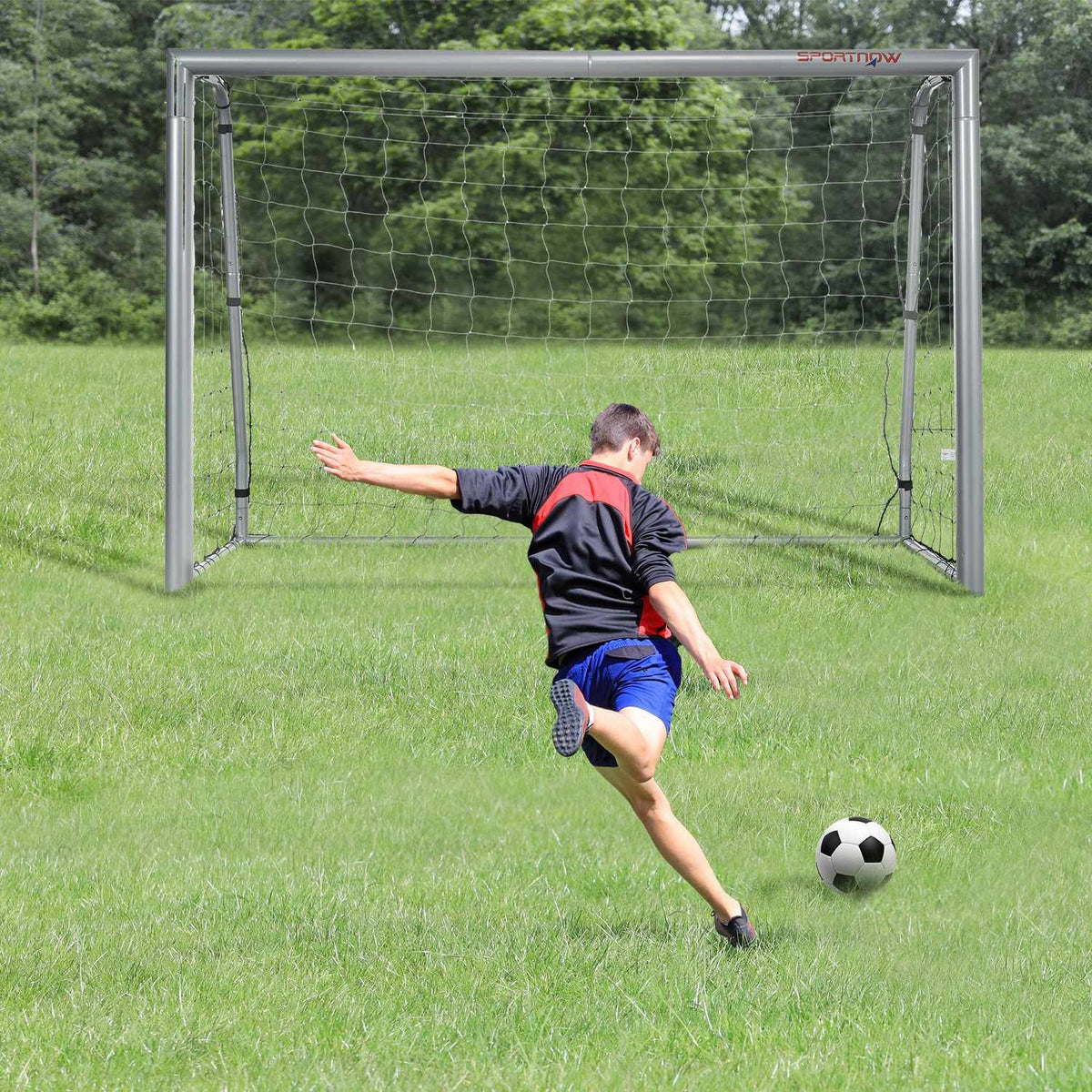 Football Goal with PE Mesh Football Goal for Children and Adults 240 x 85 x 160 cm Steel PE Garden Football Training Gray