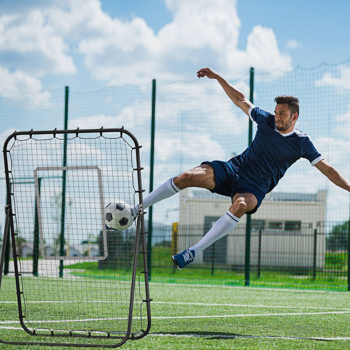 Football Rebounder, Folding Football Goal, Kickback Rebound Wall With 4 Adjustable Levels, 123 X 73 X 178.5 Cm, Black