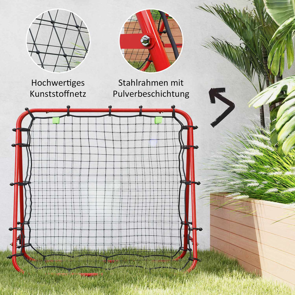 Football Rebounder Kickback Goal Rebound Wall Net Double-Sided Rebound Adjustable in 5 Levels for Football Training Steel Red 100 x 95 x 90 cm
