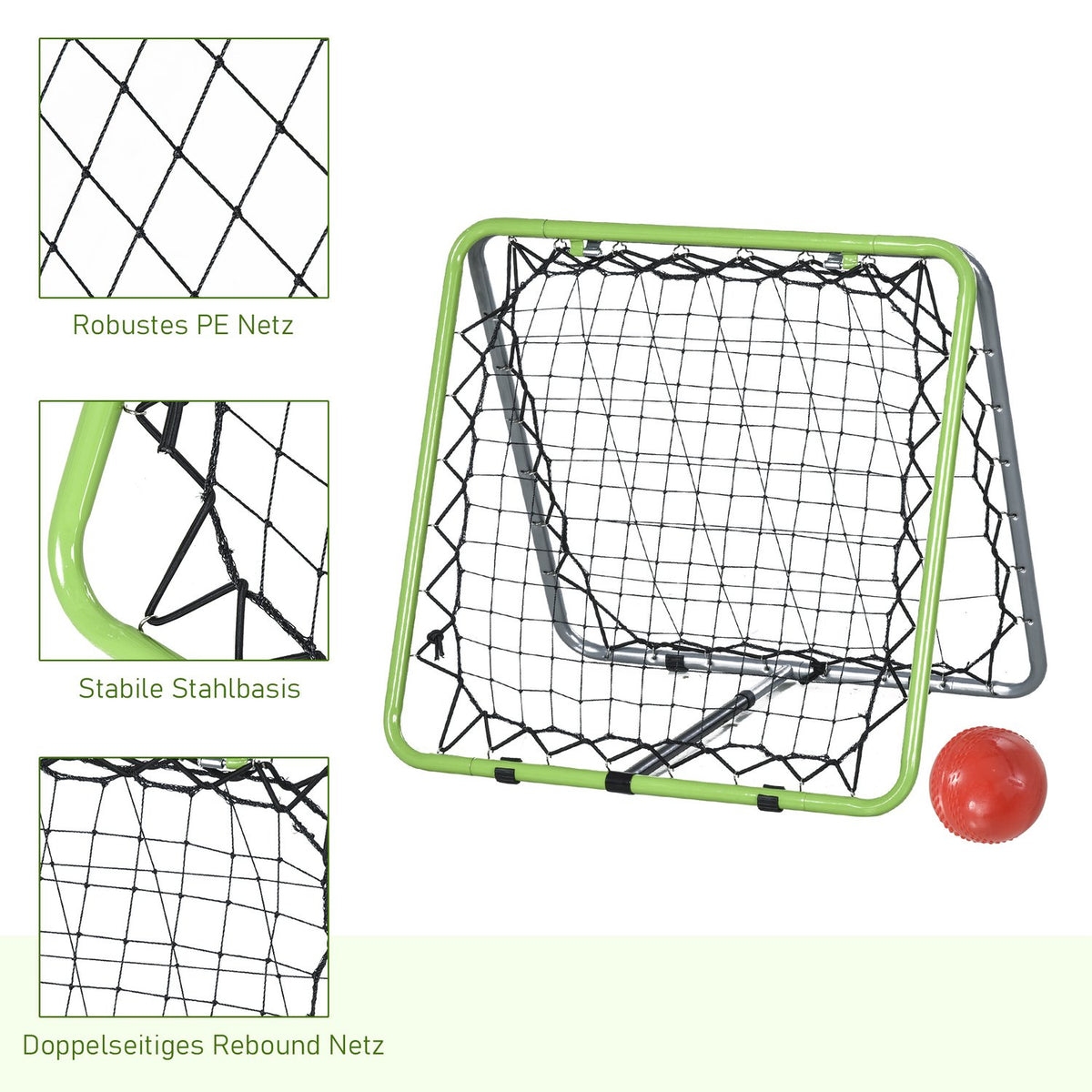 Football Rebounder Kickback Goal Rebound Wall Net For Baseball Basketball Double-Sided Rebound Adjustable In 5 Levels Metal Green + Black