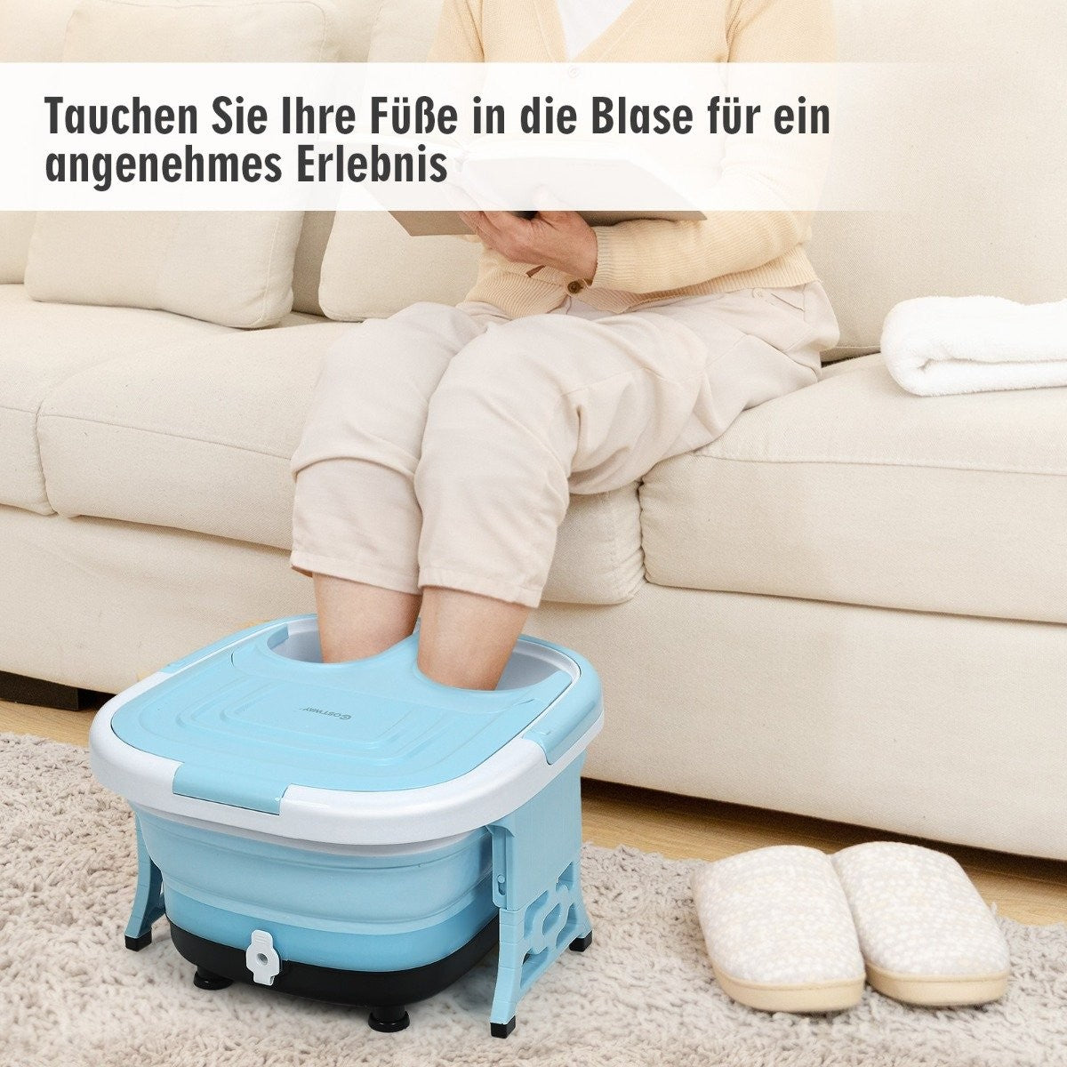Foot bath massager foldable with remote control foot bath whirlpool 42 x 40 x 24 cm blue