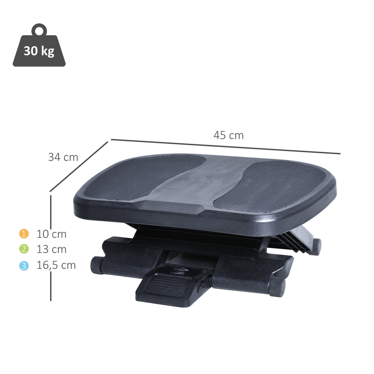 Footrest Footrest, 3 Heights Adjustable, Hips, Black, 45X34X(10-16.5)Cm