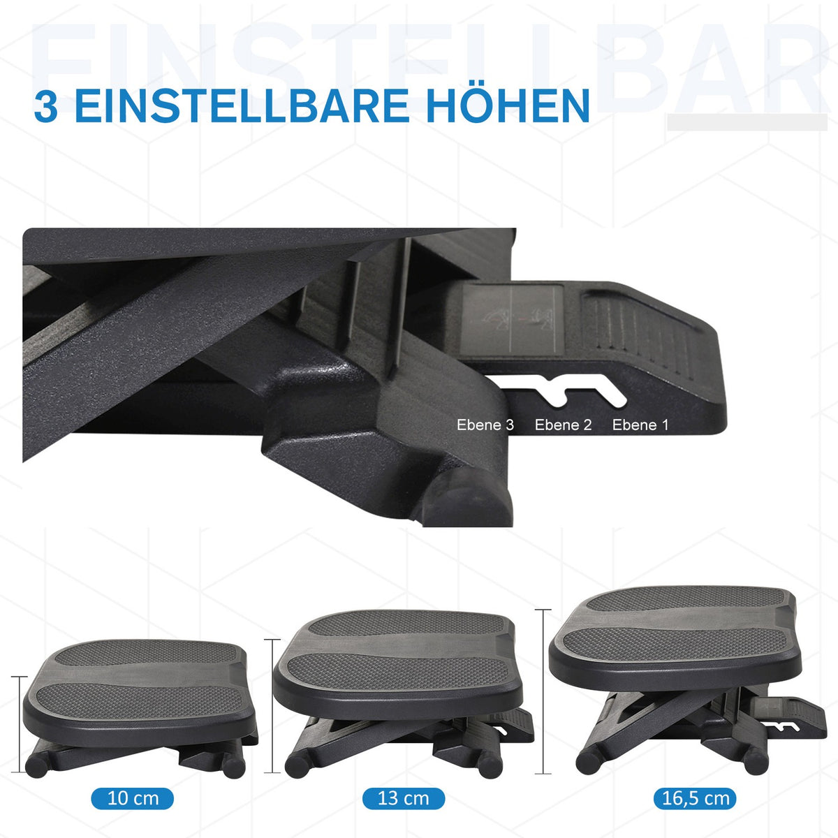 Footrest Footrest, 3 Heights Adjustable, Hips, Black, 45X34X(10-16.5)Cm