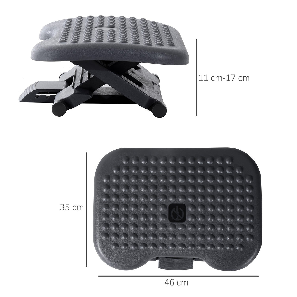 Footrest Relax Footrest For Office, Height-Adjustable, Plastic, Dark Gray, 46X35Cm