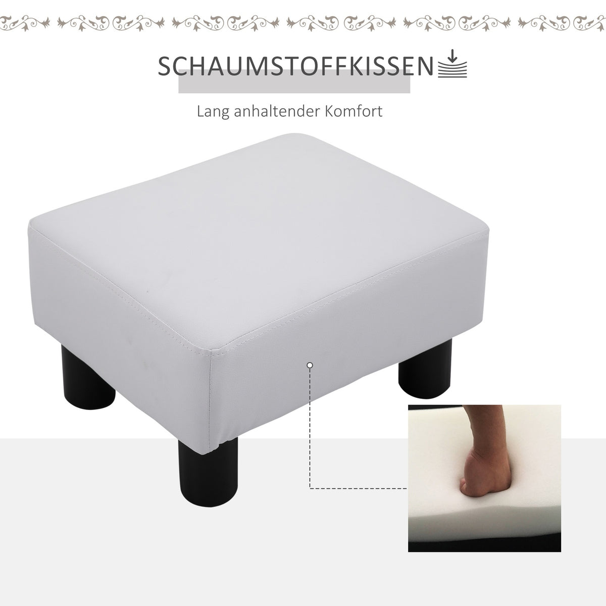 Footstool Chesterfield Stool Made Of Faux Leather, White, 40X30X24Cm
