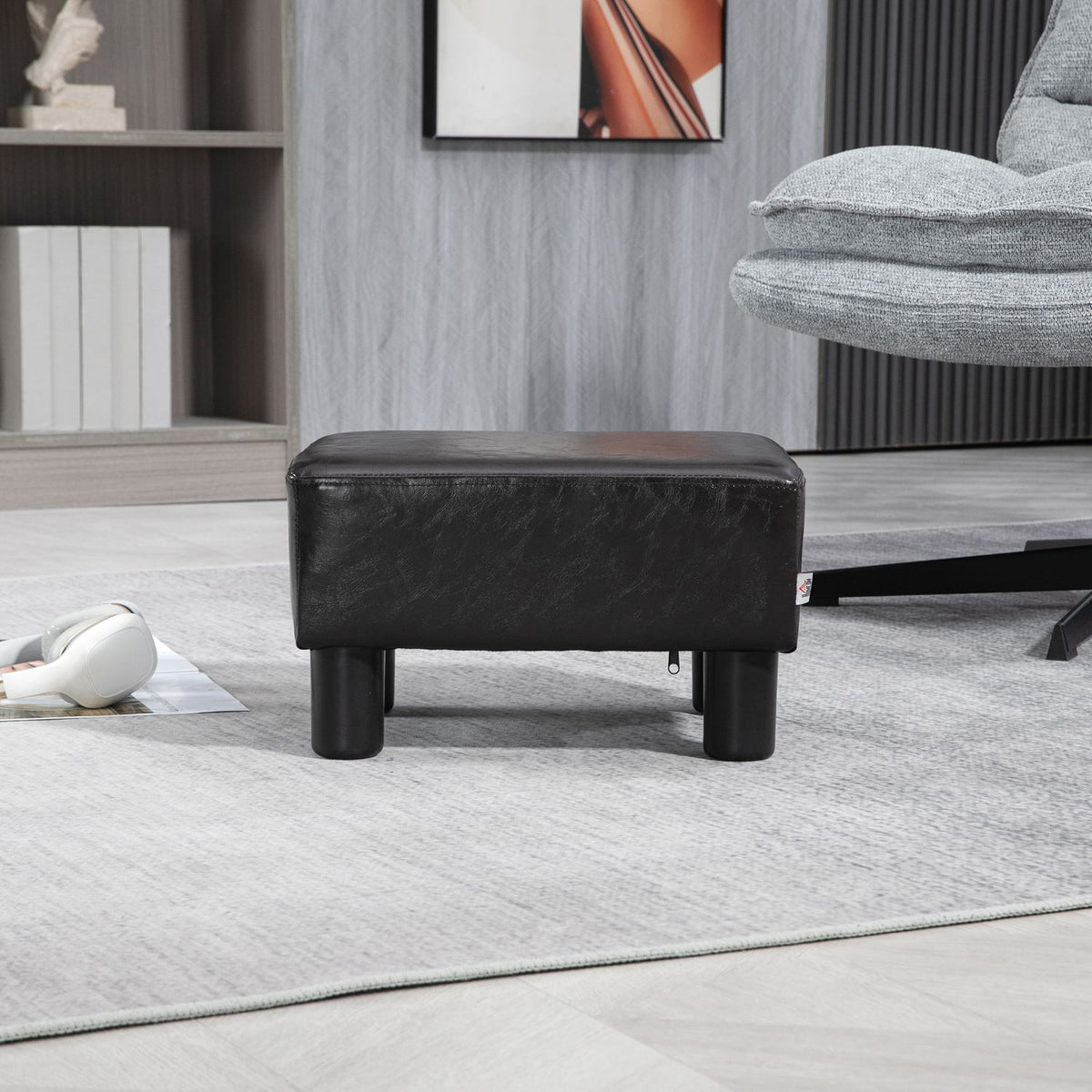 Footstool Rectangular Ottoman Footrest Faux Leather Up To 100Kg For Living Room Coffee