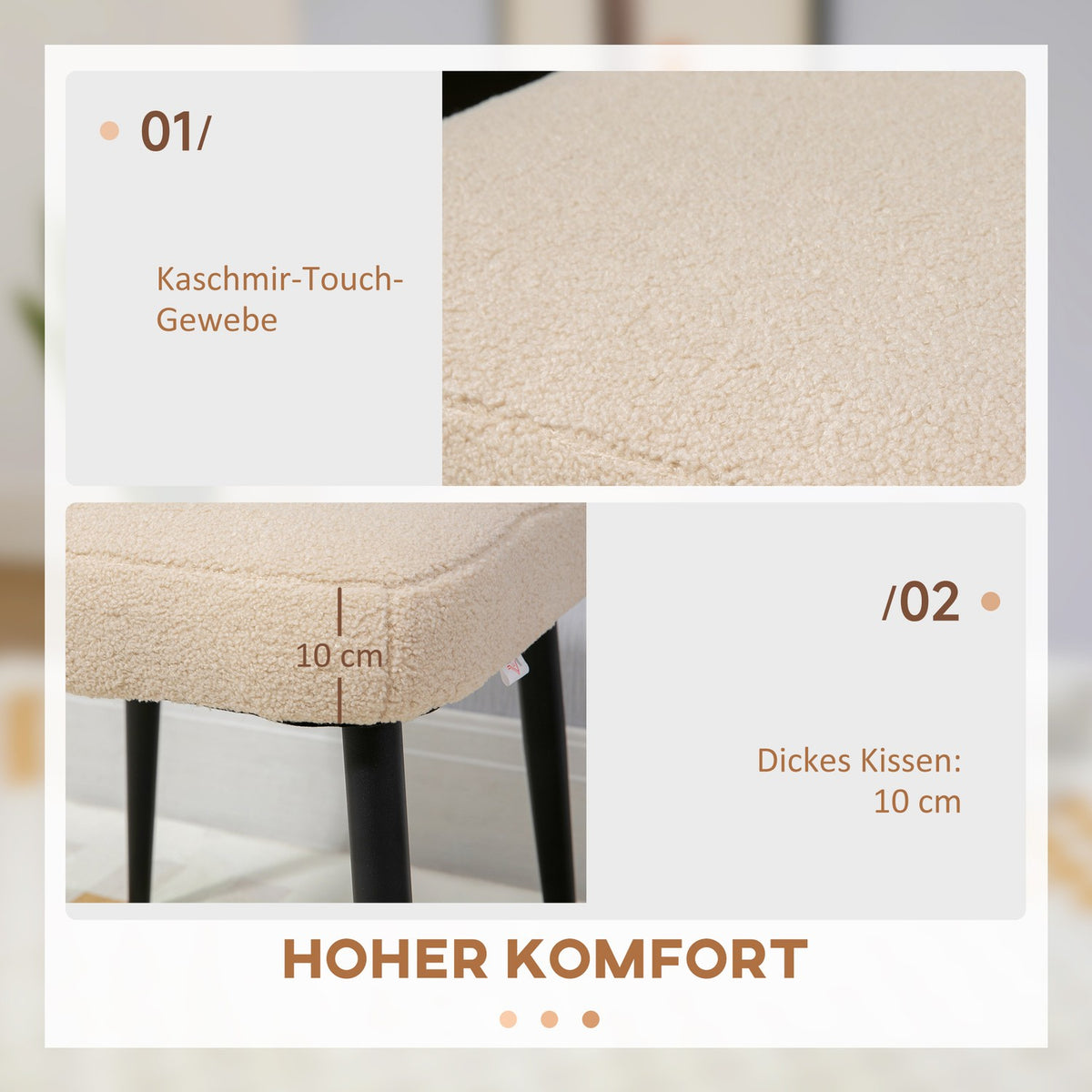 Footstool Square Cashmere Look Dressing Stool With Steel Legs For Living Room/Bedroom, Beige, 42X42X47Cm