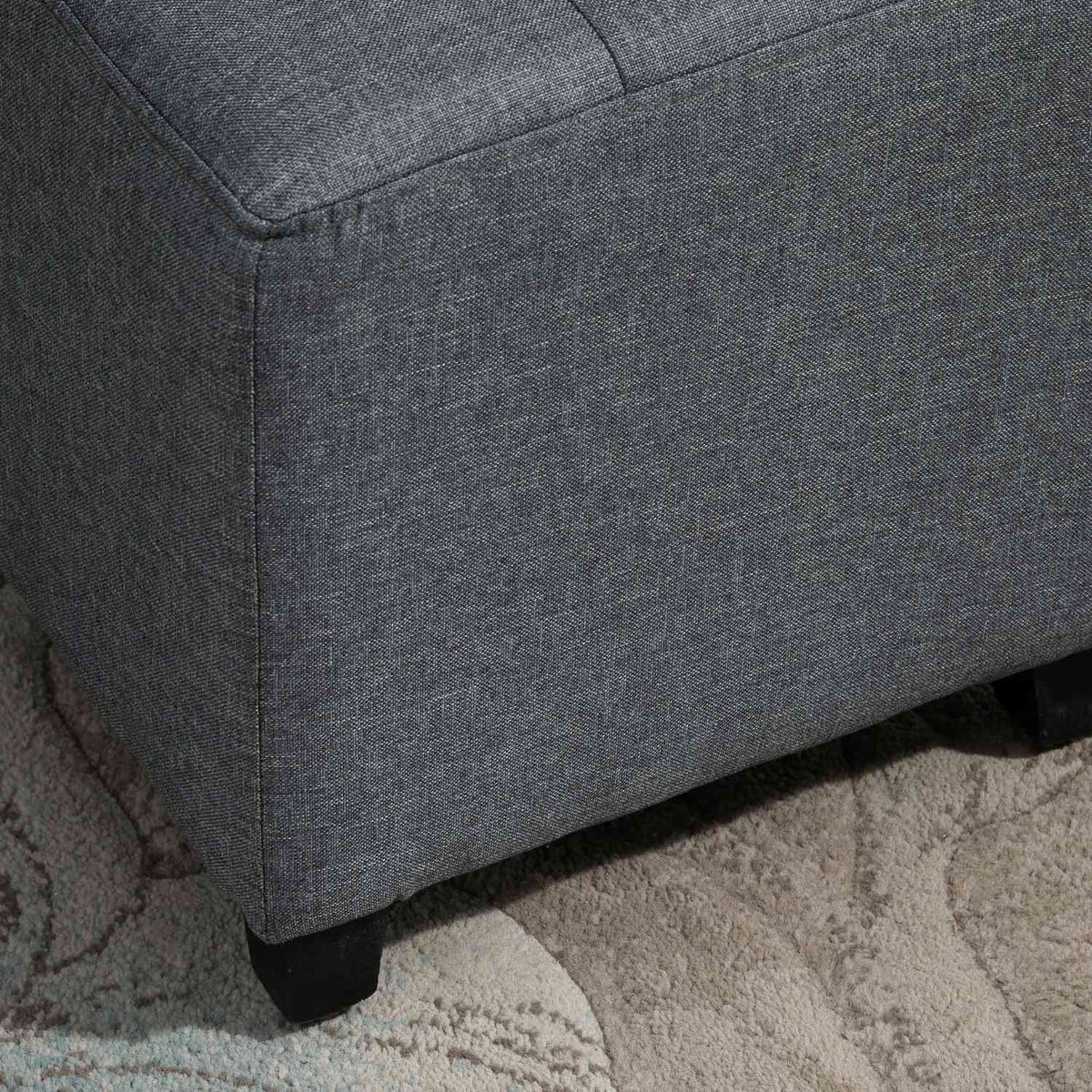 Footstool, Square Stool, Linen Look Ottoman, Wooden Legs, Footrest, Gray, 35 x 35 x 35 cm