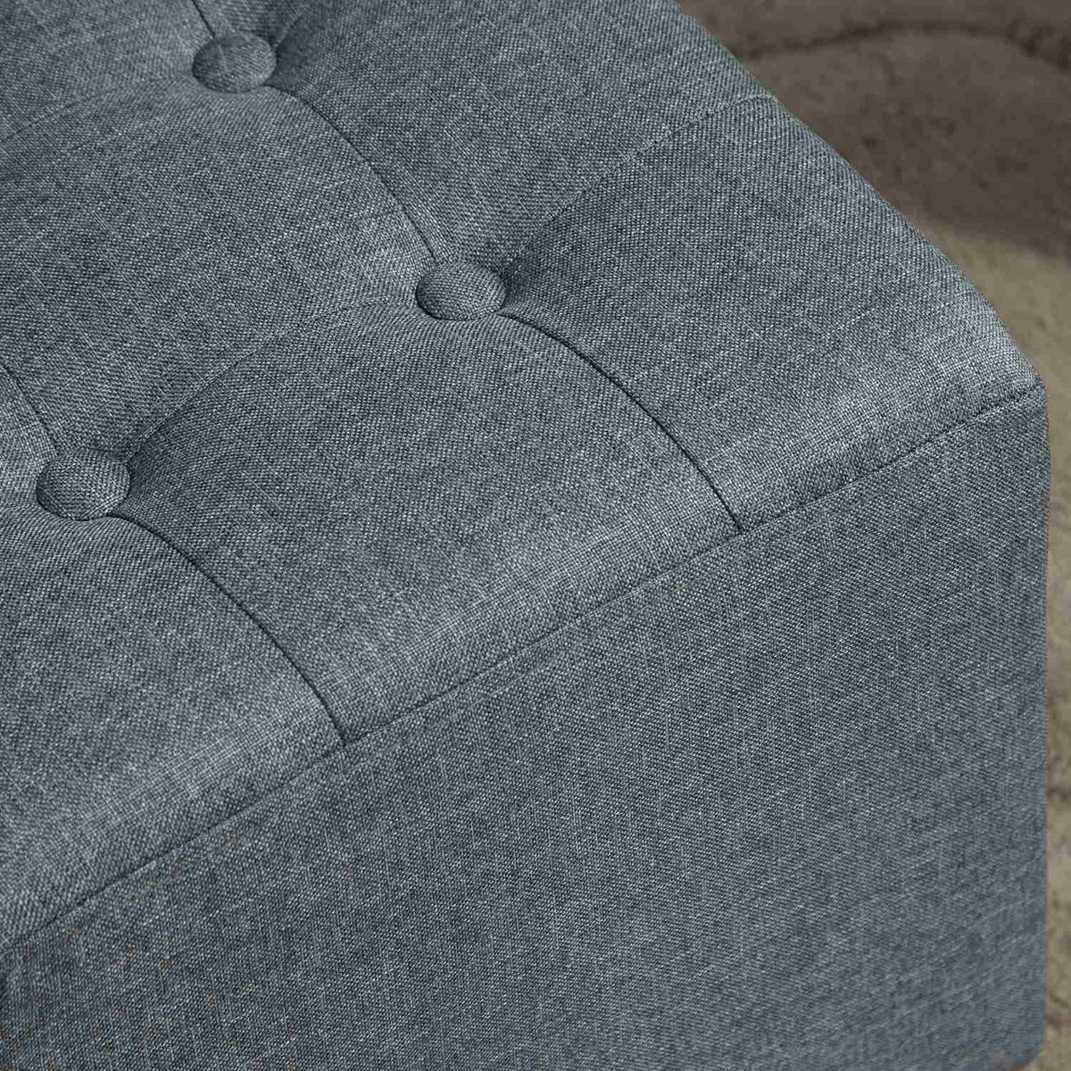 Footstool, Square Stool, Linen Look Ottoman, Wooden Legs, Footrest, Gray, 35 x 35 x 35 cm
