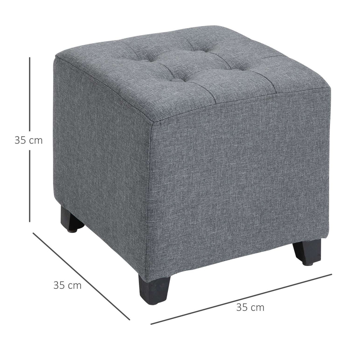 Footstool, Square Stool, Linen Look Ottoman, Wooden Legs, Footrest, Gray, 35 x 35 x 35 cm