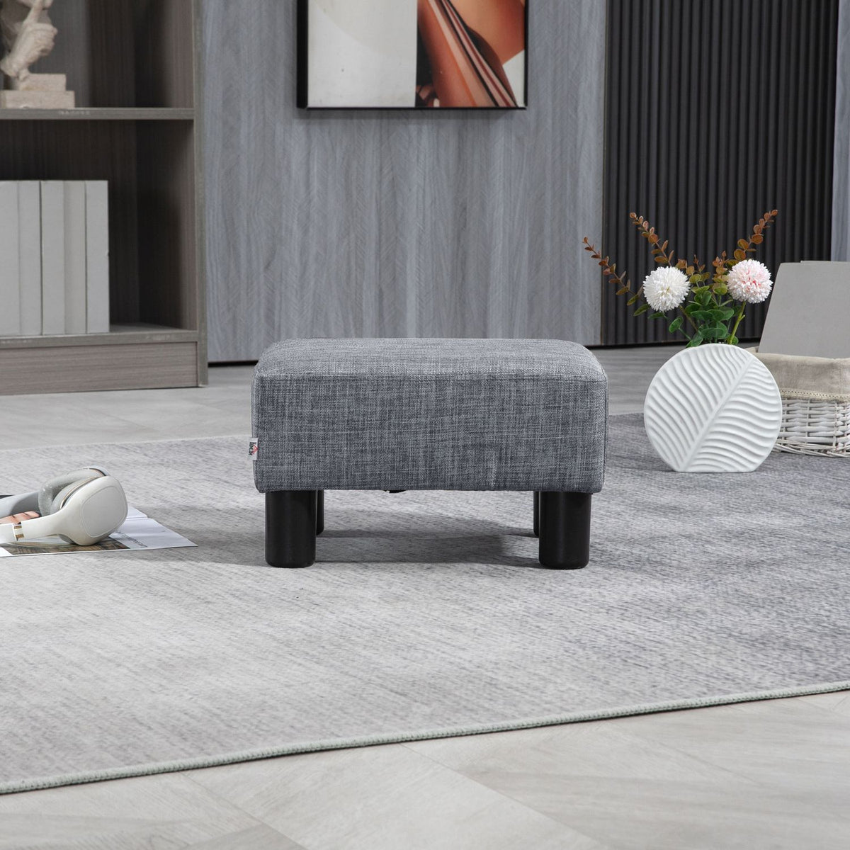 Footstool, Stool, Rectangular Ottoman, Footrest Made Of Linen, Upholstered Stool, Load Capacity Up To 150 Kg, For Living Room, Hallway, Grey