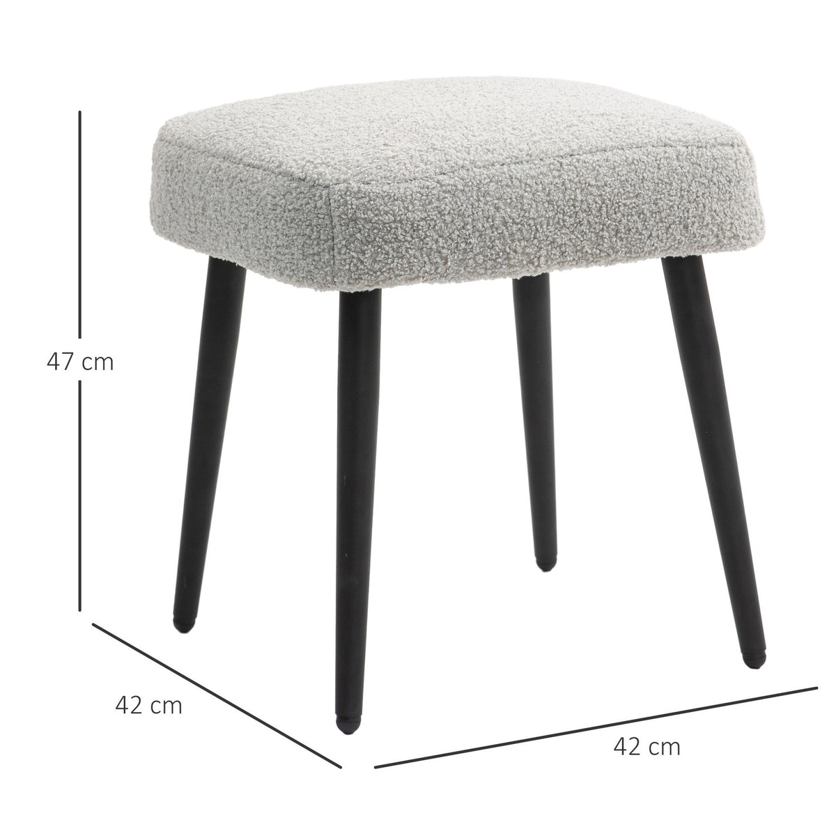 Footstool Stool Square Dressing Stool Footrest with Cashmere Look Steel Legs for Living Room Bedroom Light Gray