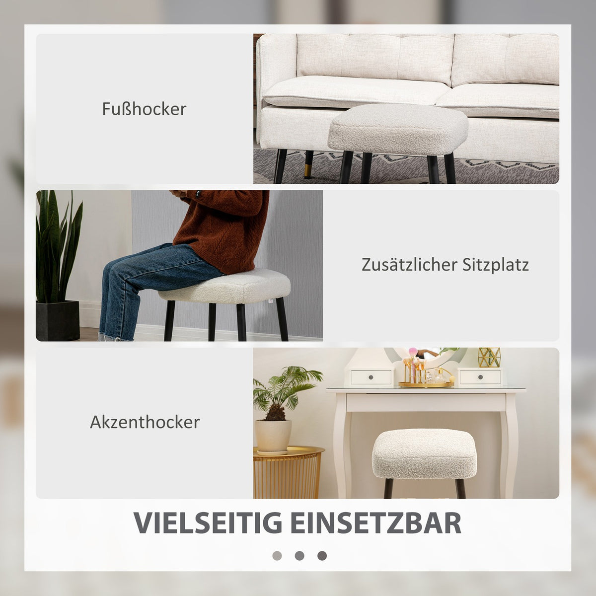 Footstool Stool Square Dressing Stool Footrest with Cashmere Look Steel Legs for Living Room Bedroom Light Gray