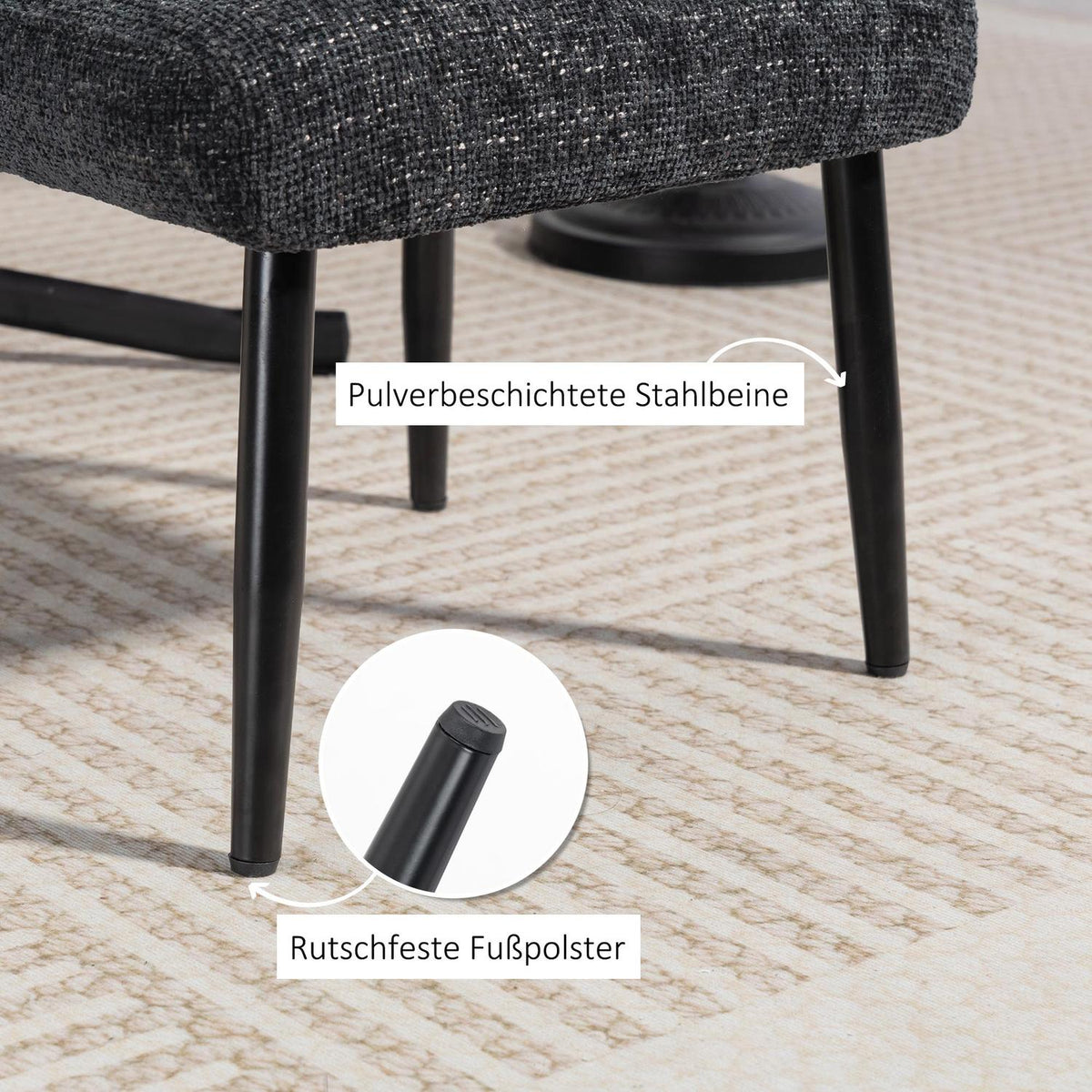 Footstool with Soft Cushion, Chenille Fabric, Steel Legs