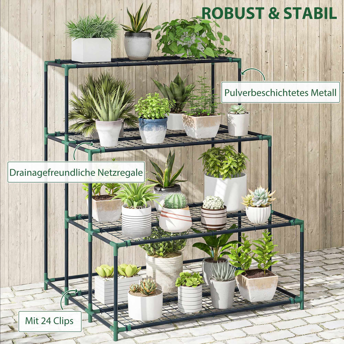 Four-Tier Plant Stand, Dark Green Steel, 10kg Per Shelf