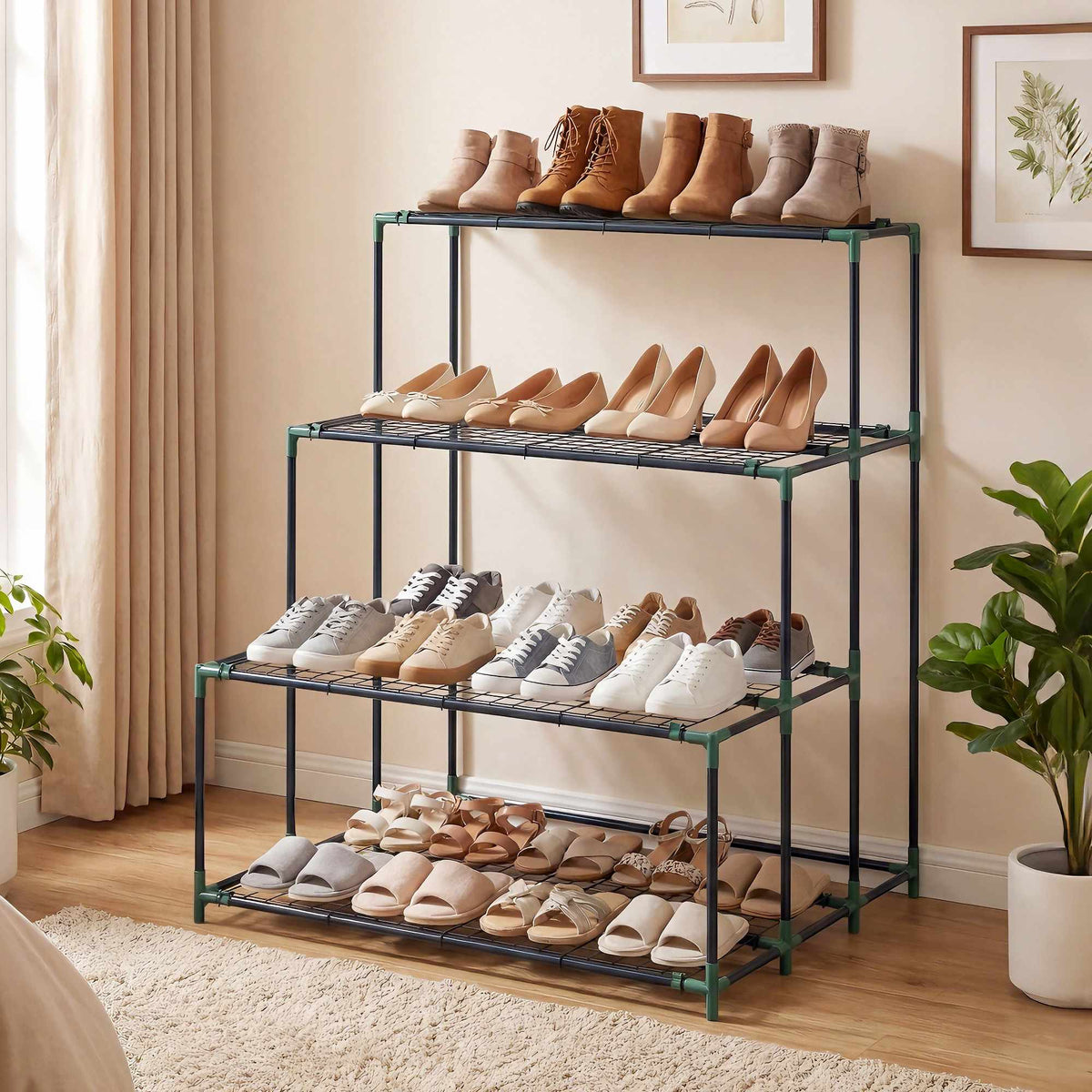Four-Tier Plant Stand, Dark Green Steel, 10kg Per Shelf