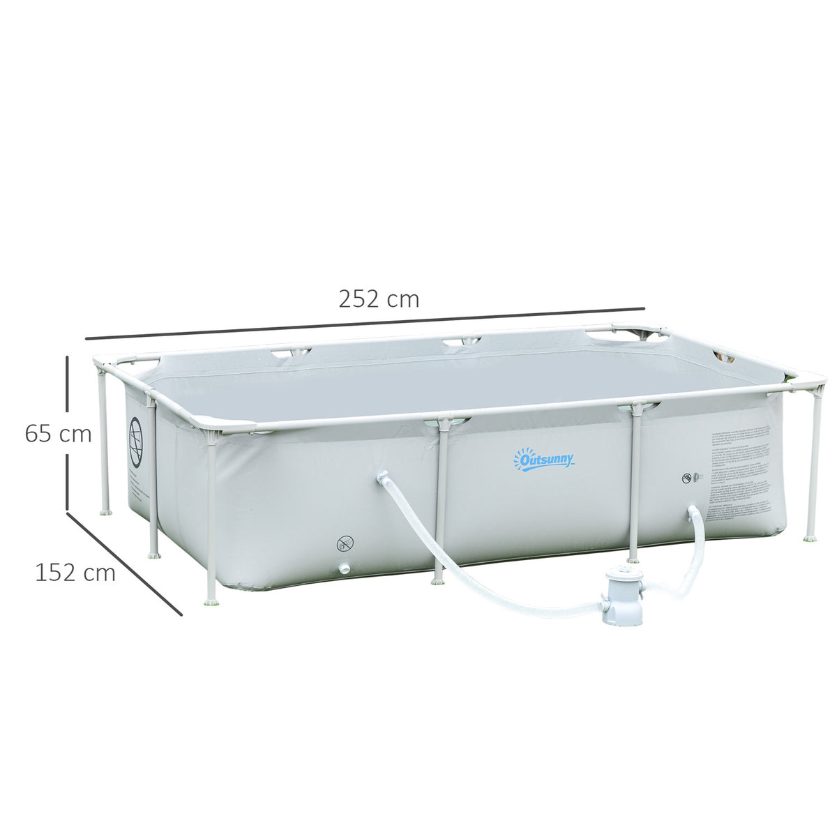 Frame Pool With Hose, Wire, Drain Valve, 1000D Pvc, Steel, Gray, 252X152X65Cm