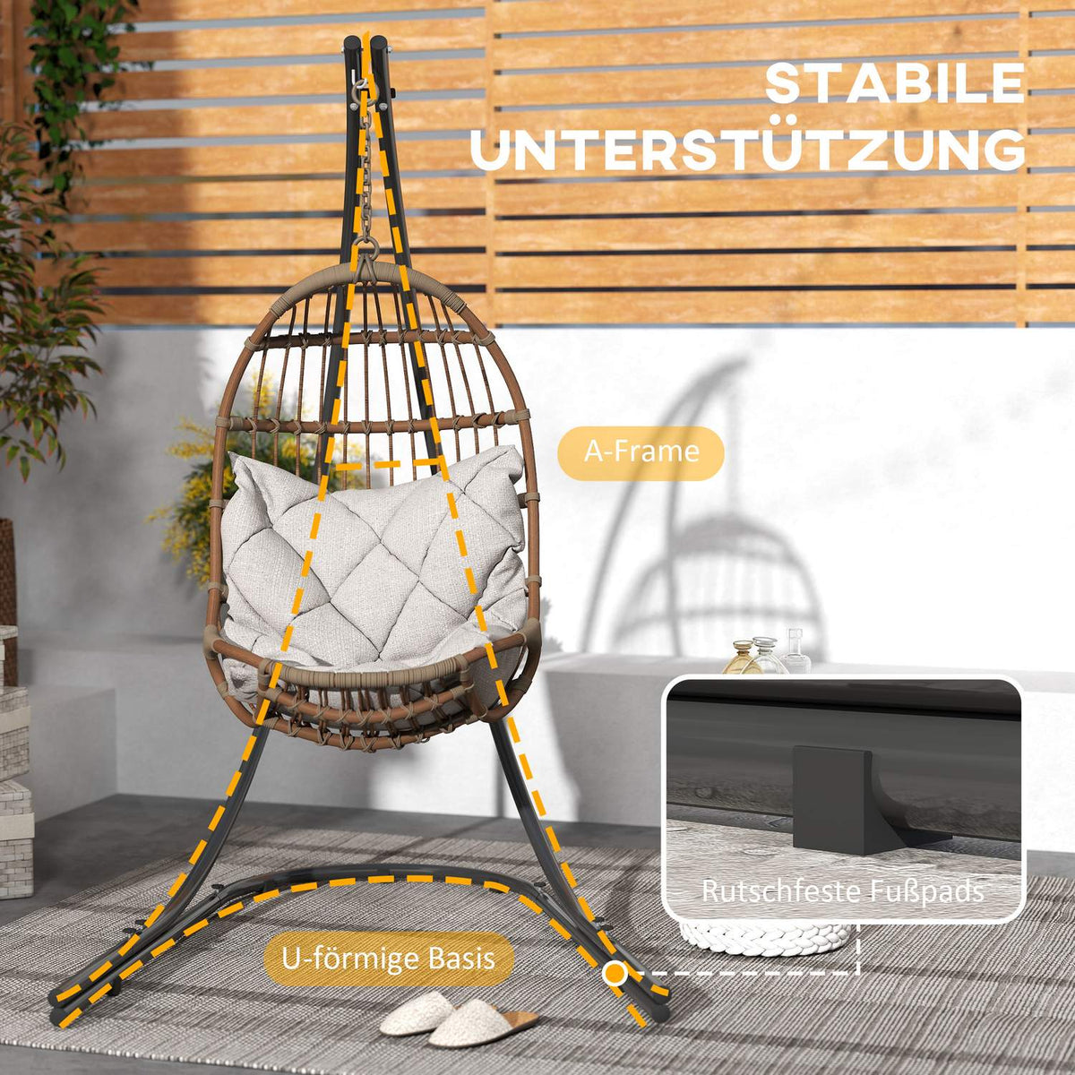 Frame for hanging chair in C-shape metal stand with base for hanging seat hanging chair, hanging swing hammock frame up to 150kg, hanging chair frame for indoor outdoor balcony, terrace black