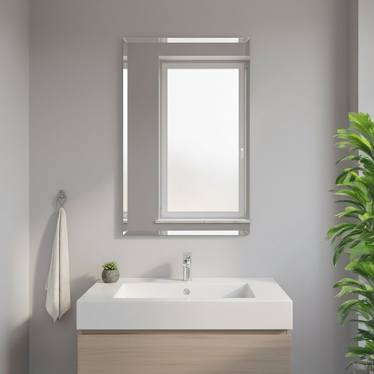Frameless Bevelled Wall Mirror, 40 x 60 cm Glass