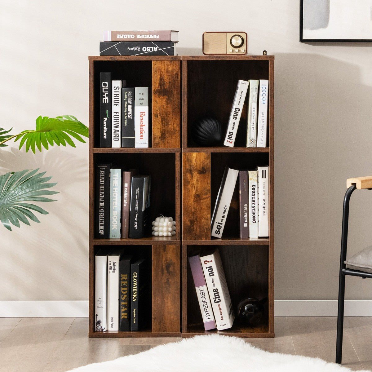 Freestanding 3-Tier Bookshelf Set, 6-Cube, Anti-Tip