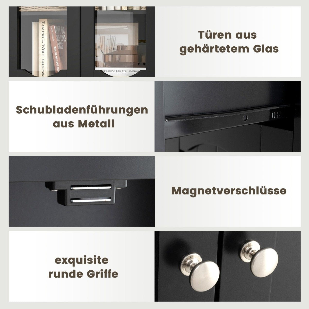 Freestanding Bathroom Cabinet, Black, 4 Doors & Drawer, 160cm