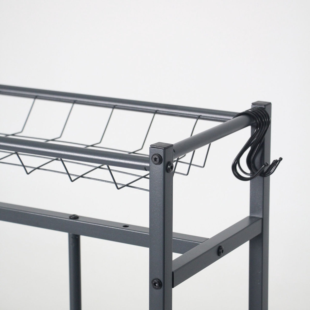 Freestanding Bike Rack With Basket, Adjustable Slots; 6 Hooks