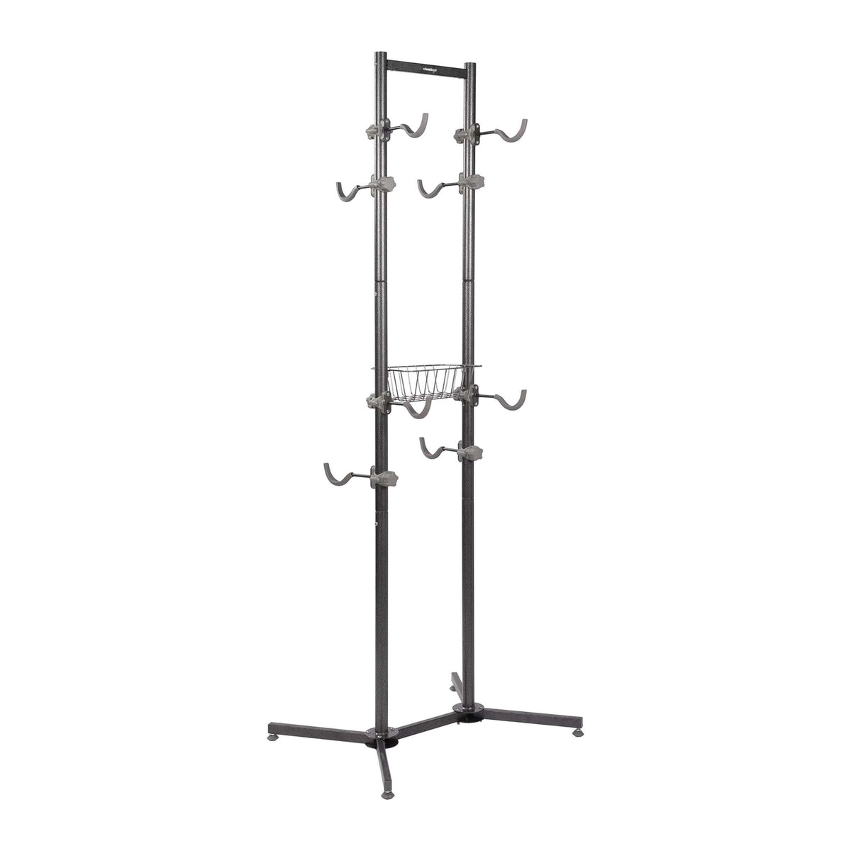 Freestanding E-Bike Rack with Basket, Adjustable Arms