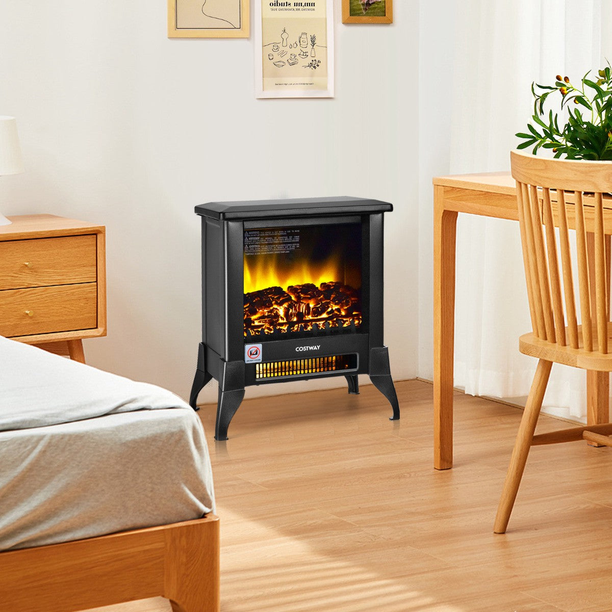 Freestanding Electric Fireplace Heater 1400W, Flame Effect