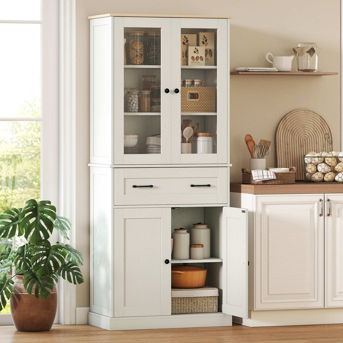 Freestanding Kitchen Pantry Cabinet with Adjustable Shelves