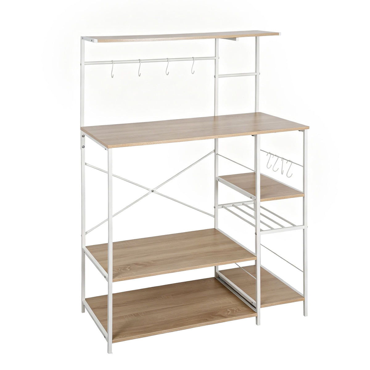 Freestanding Kitchen Rack, 7 Shelves, 8 Hooks, MDF/Metal