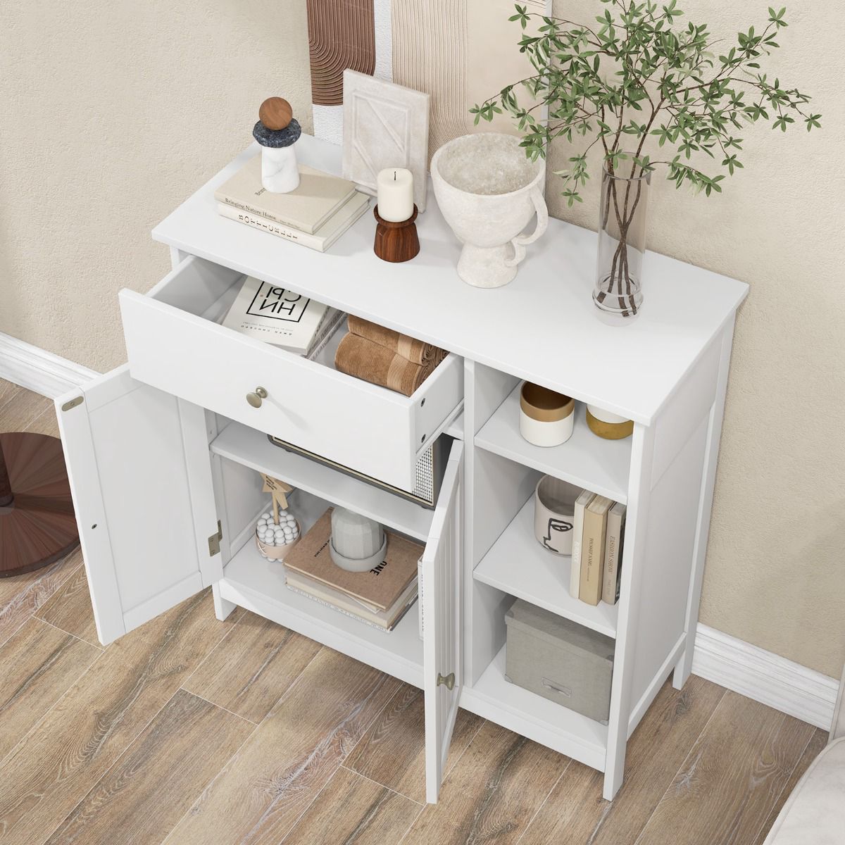 Freestanding Kitchen Storage Cabinet With Drawer, White