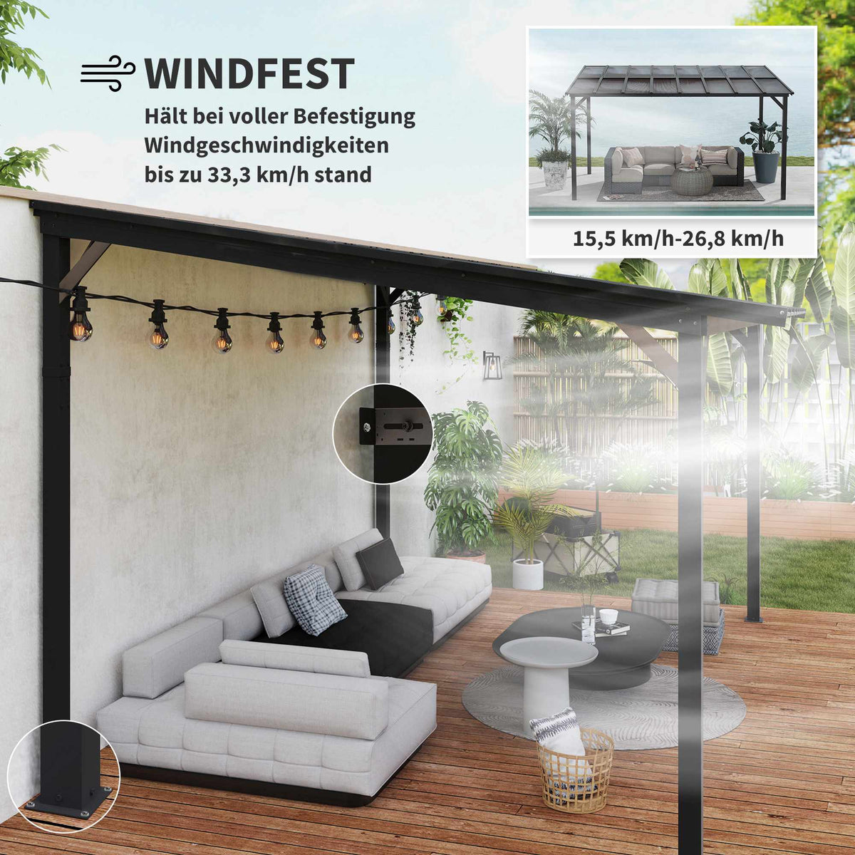 Freestanding Patio Cover, 3x4.3m, Polycarbonate Roof