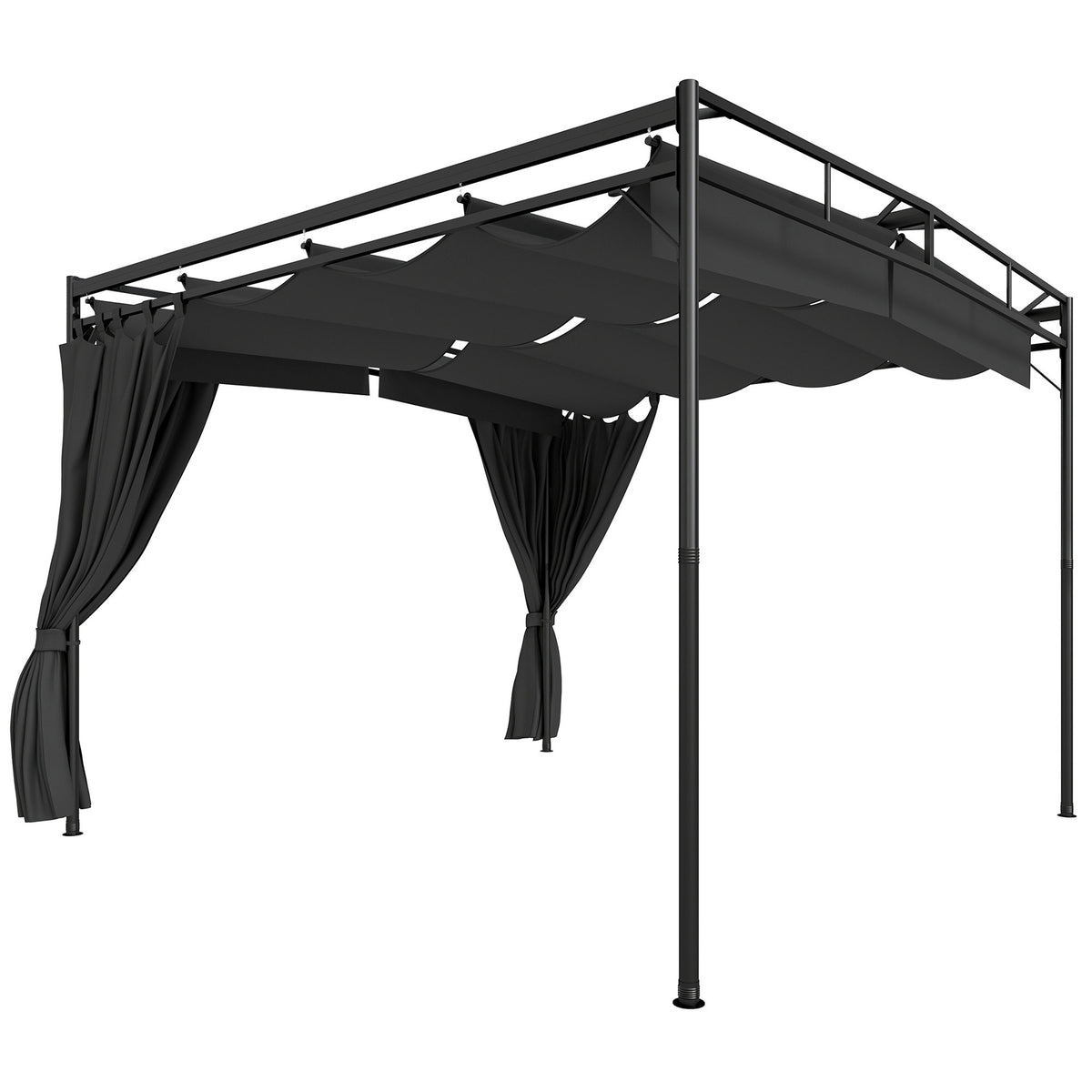 Freestanding Pergola 3x3m with Adjustable Canopy and Curtains