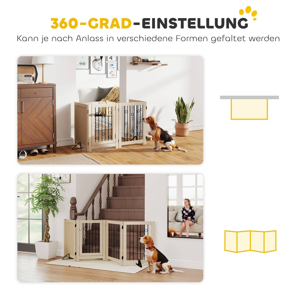 Freestanding Pet Gate with Door, 4 Panels, MDF & Steel