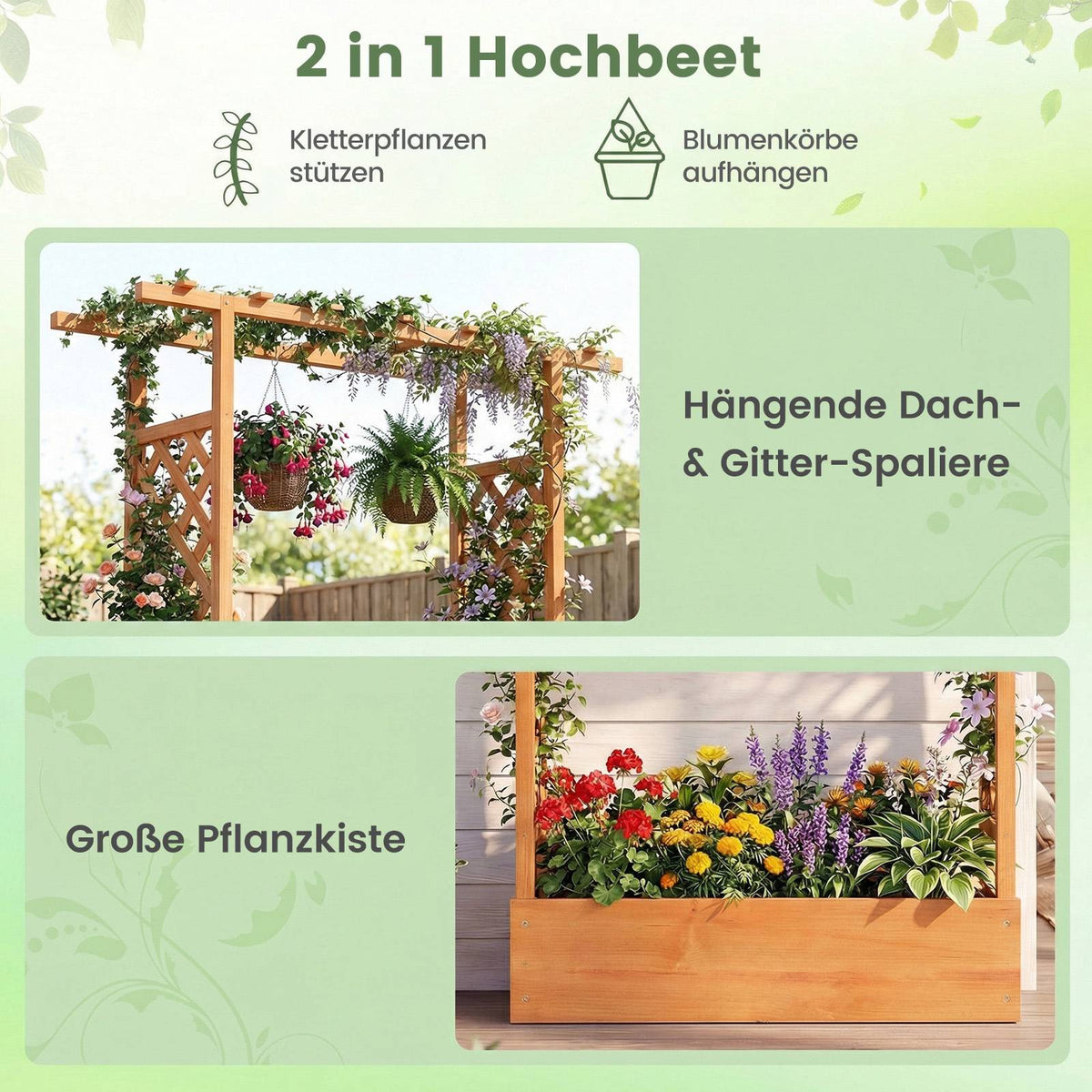 Freestanding Raised Garden Bed with Trellis, Spruce Wood