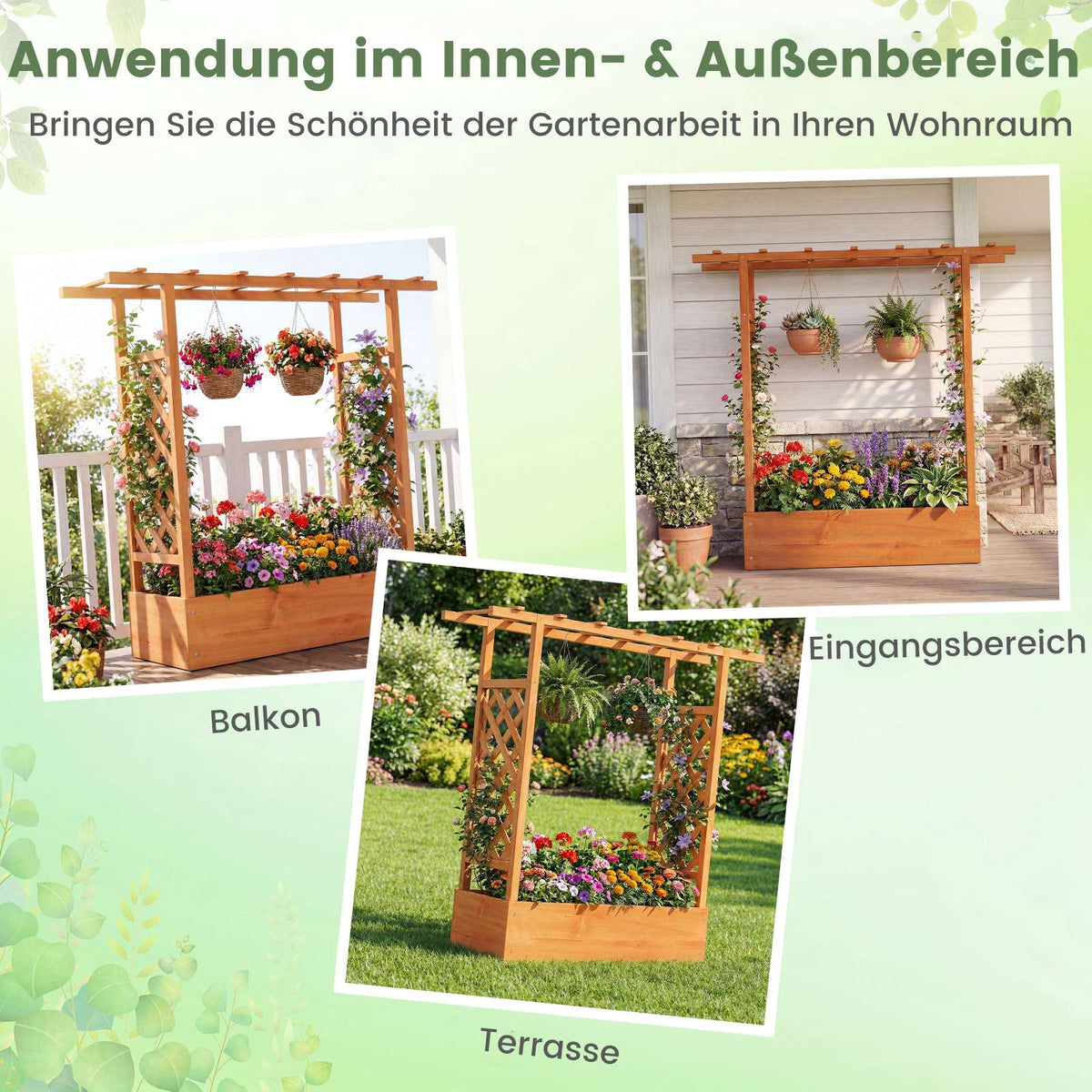 Freestanding Raised Garden Bed with Trellis, Spruce Wood