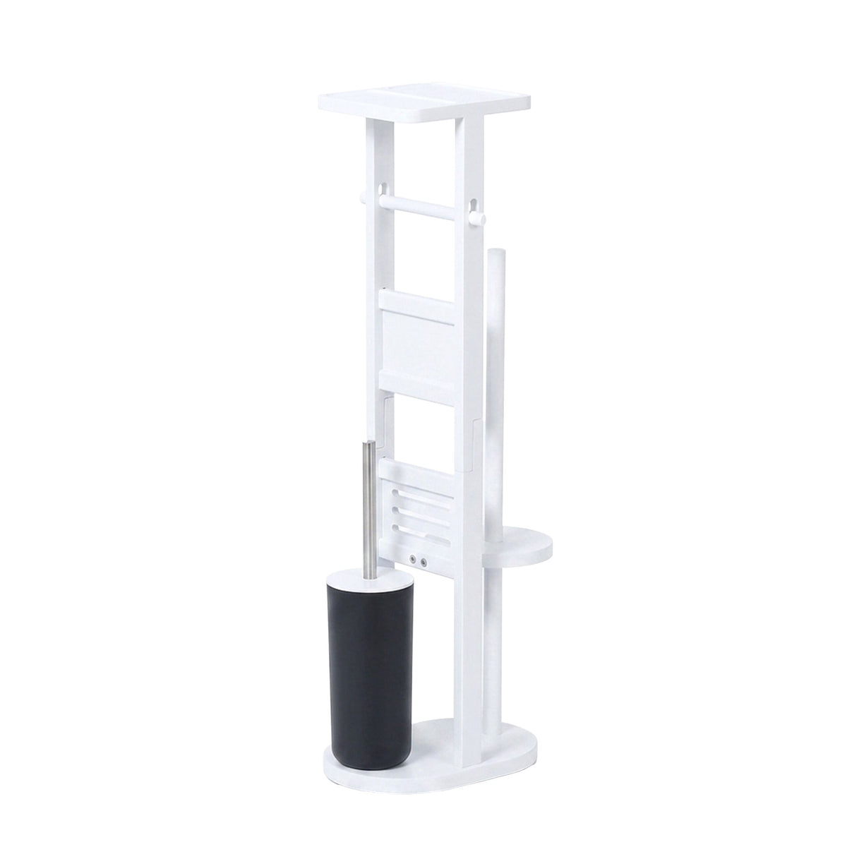 Freestanding Toilet Roll Holder with Shelf – White