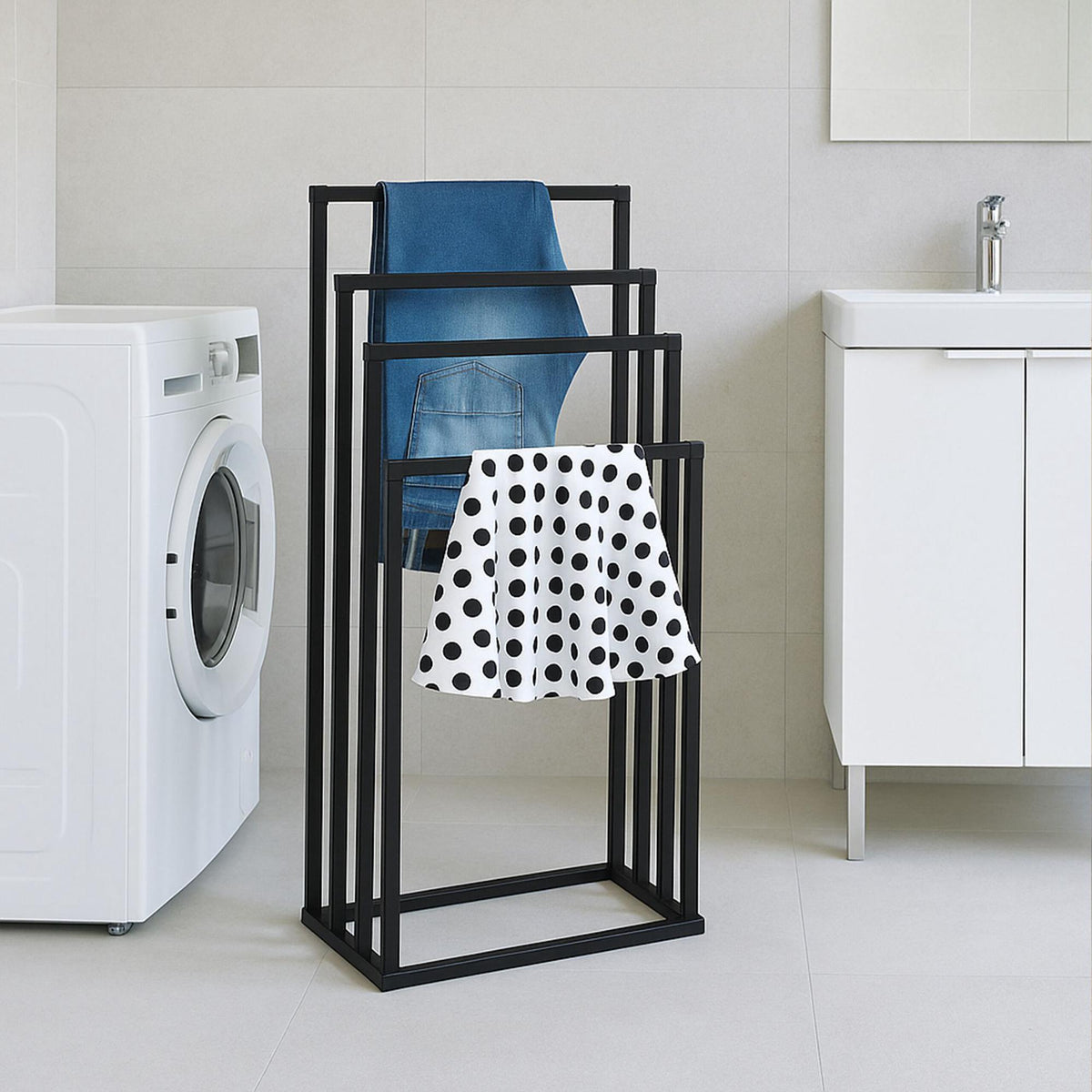 Freestanding Towel Rack with 4 Bars – Matte Metal