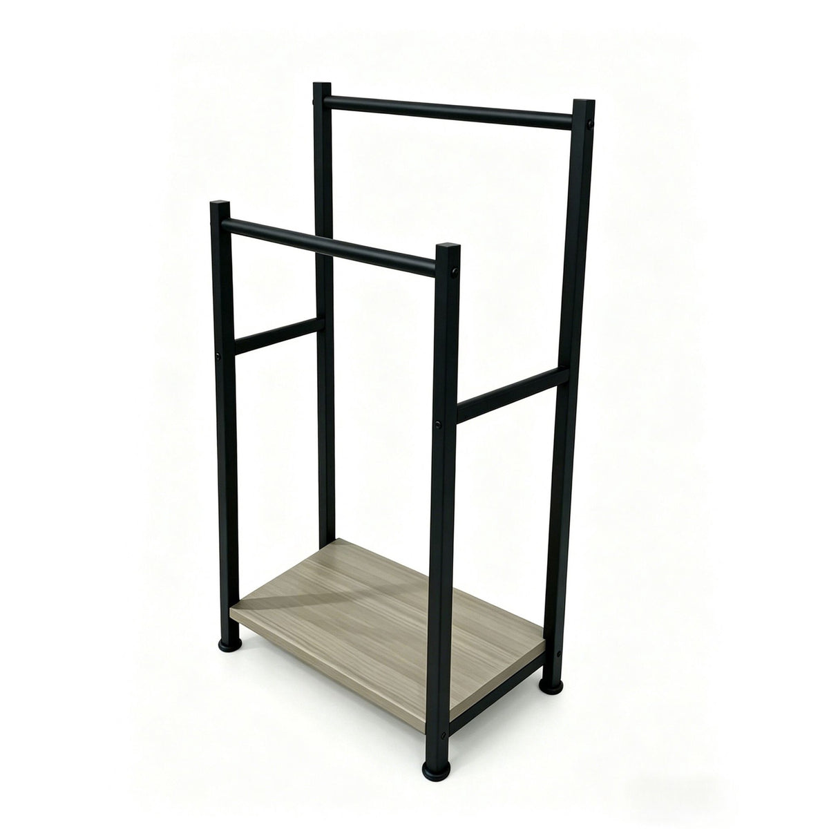 Freestanding Towel Rack with Shelf, Black-Grey, Steel & MDF