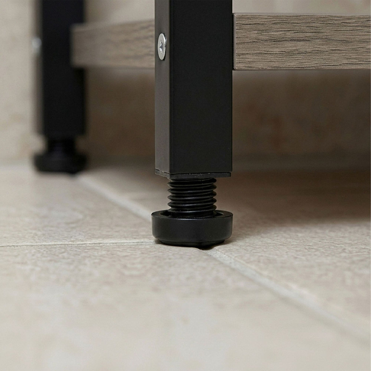 Freestanding Towel Rack with Shelf, Black-Grey, Steel & MDF