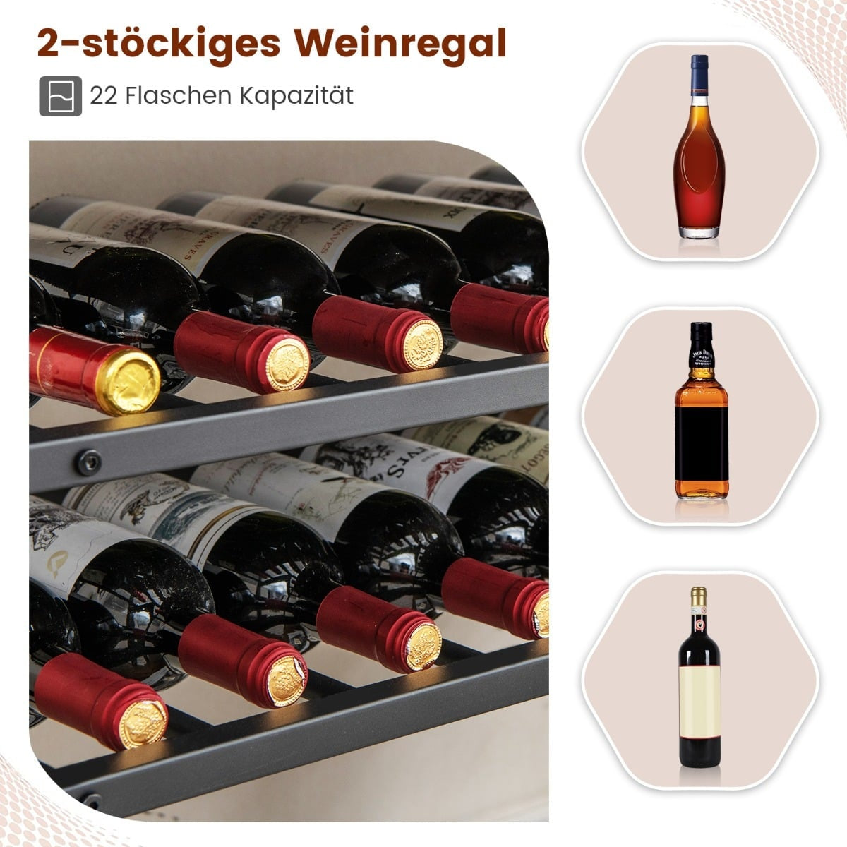 Freestanding Wine Rack with Glass Holder, Rustic Brown