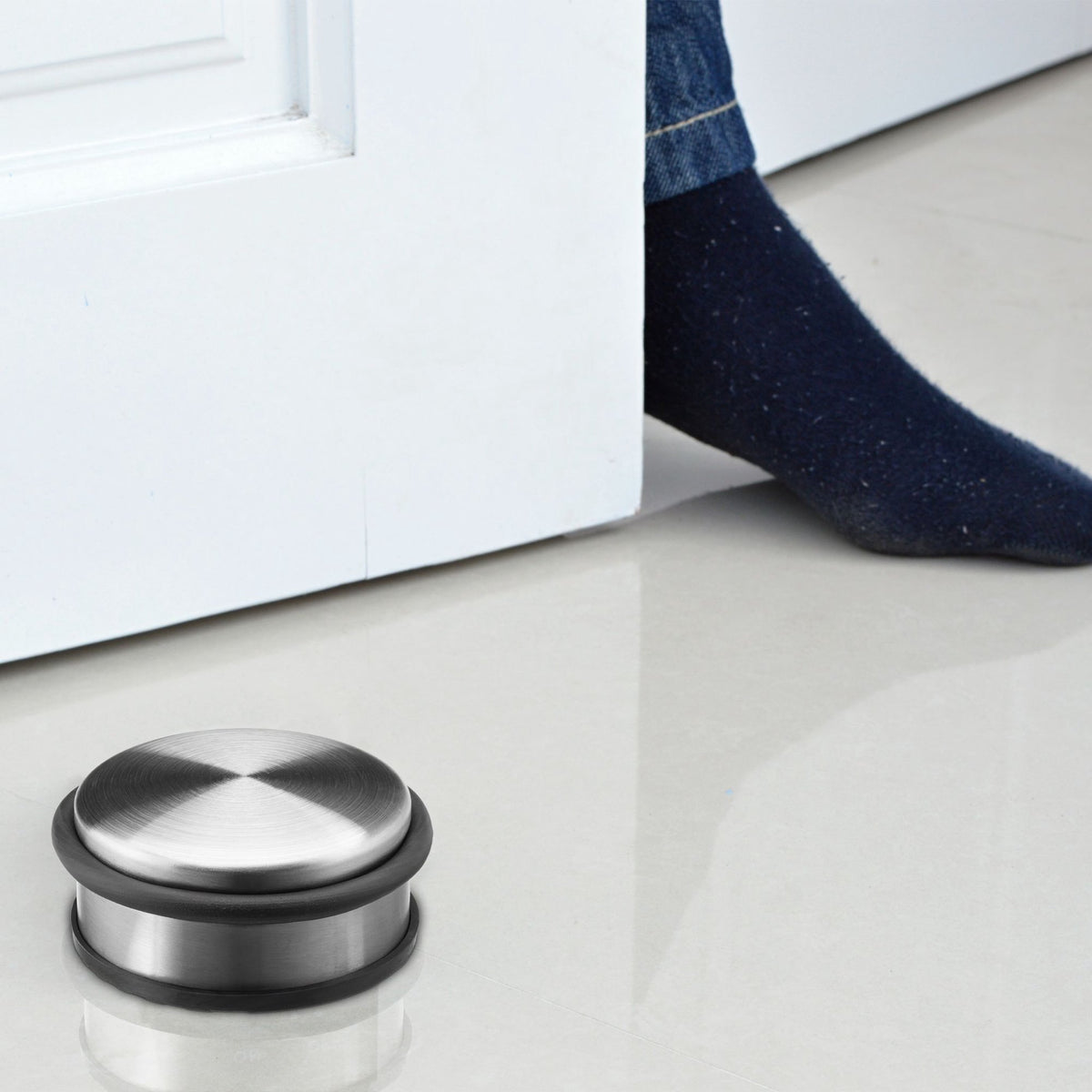 Freestanding stainless steel door stop