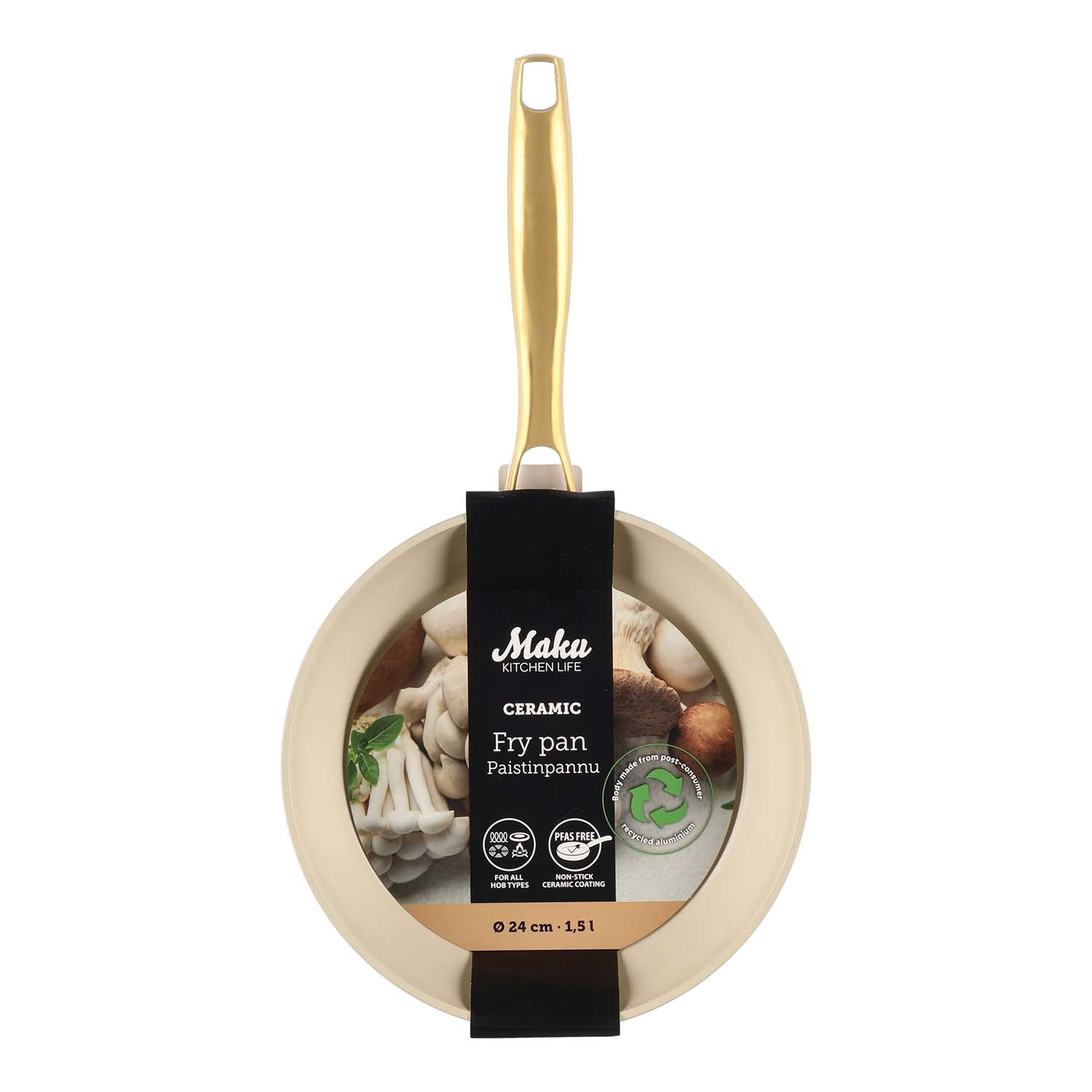 Frying Pan, 24 cm, Beige, Ceramic Coating, 1.5 L Capacity