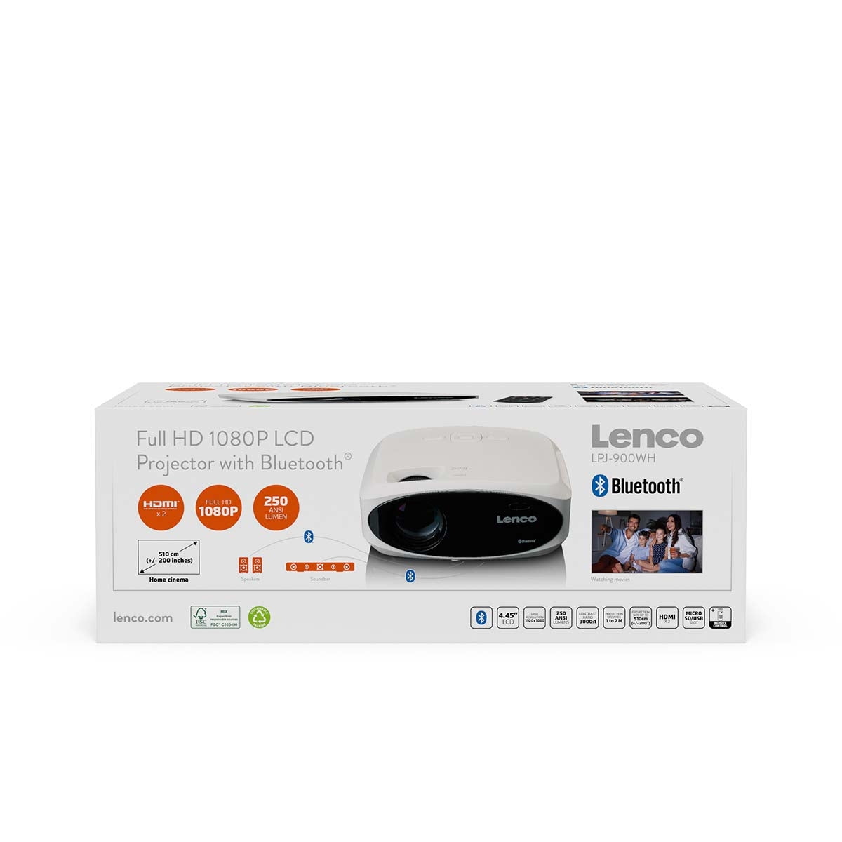 Full HD 1080P LCD projector with Bluetooth White