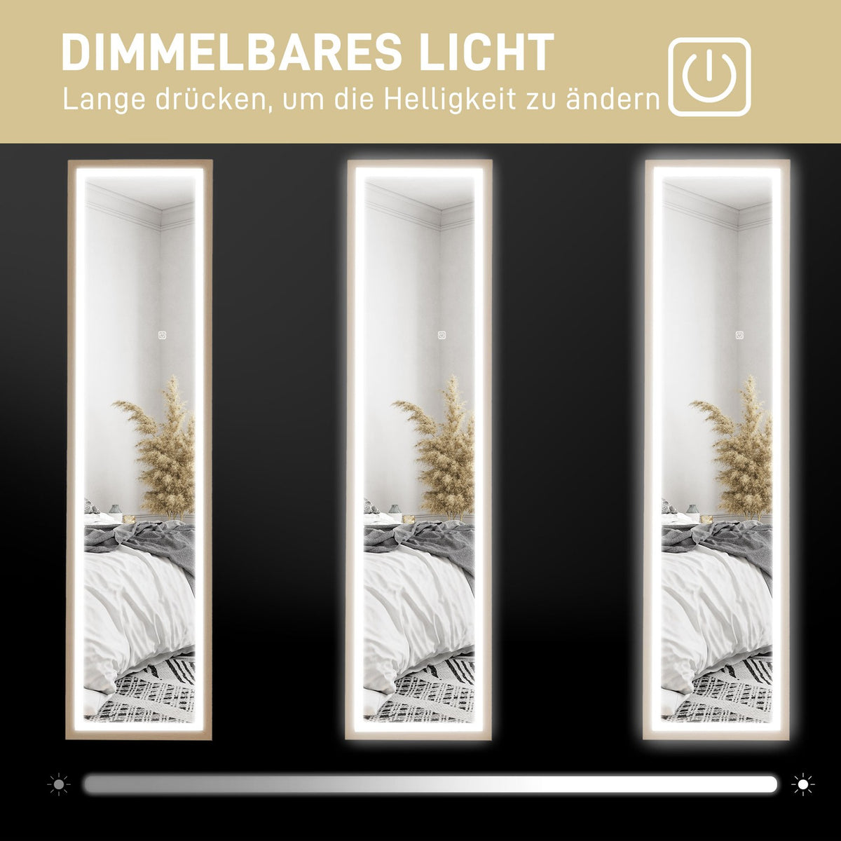 Full-Length LED Mirror, 40x160 cm, Touch Control, Oak
