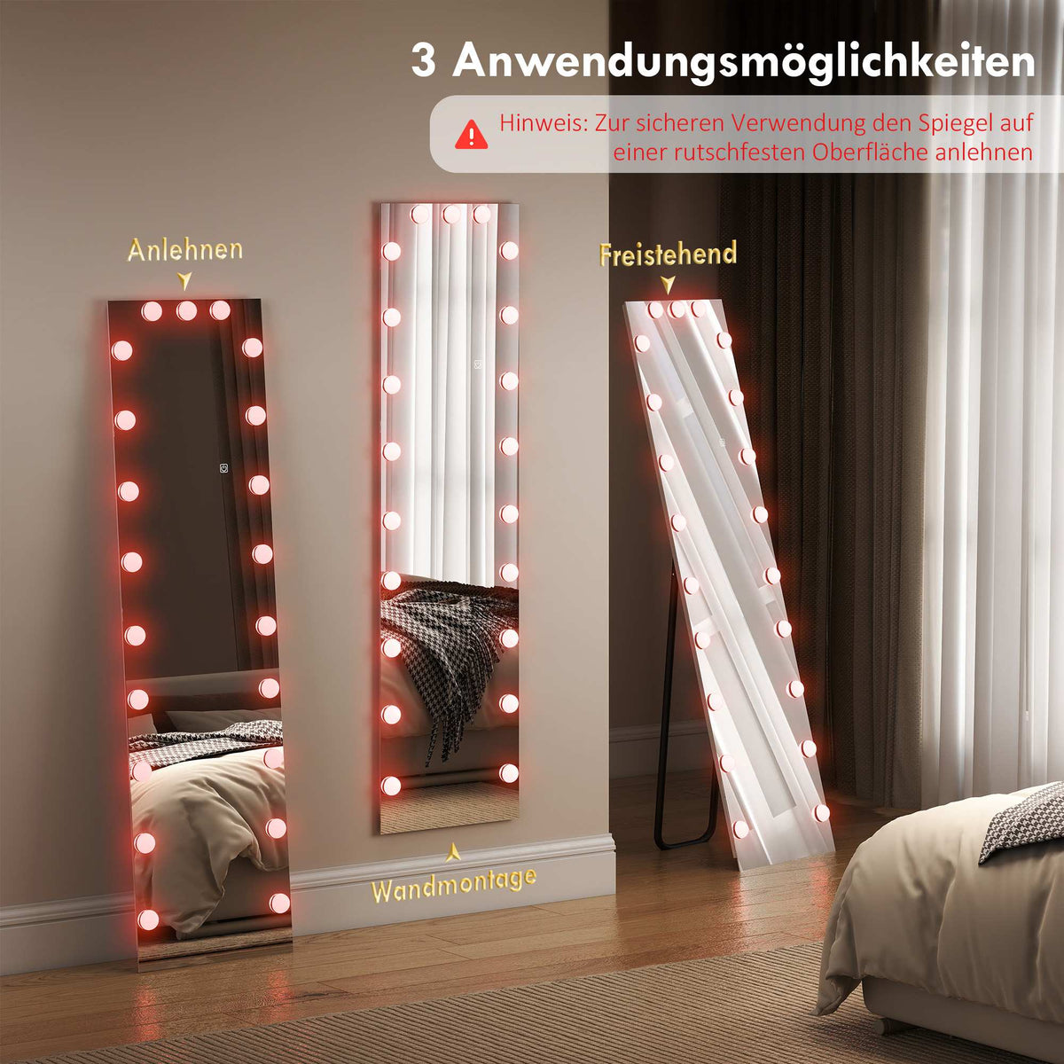 Full-Length Mirror 150x40 cm, RGB LED, Touch Control, Memory