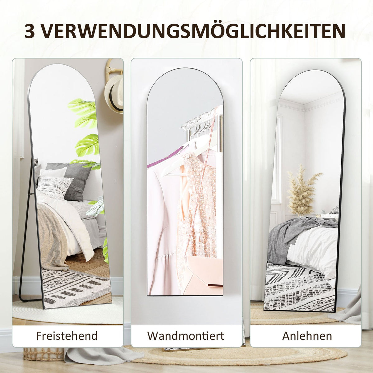 Full Length Mirror 150x50cm Wall Mirror with Stand Arch Design Standing Mirror with Shatterproof Film for Living Room Bedroom Black