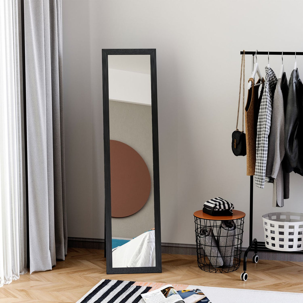 Full Length Mirror, 154 x 37 cm Wall Mirror with Stand, Standing Mirror for Living Room, Bedroom, Black |